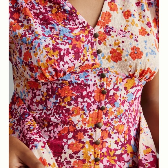Anthropologie By Anthropologie V-Neck Flutter Hem Top Blouse. Small. Floral.NWT. - Picture 4 of 16